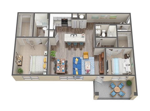 Floor plan for 2 beds, 2 baths, 1104 sqft